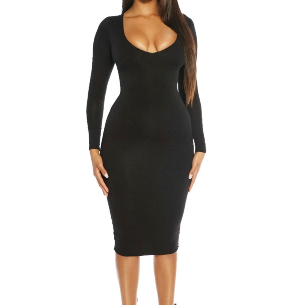 Naked Wardrobe Baby Mama Black Midi Bodycon Dress
